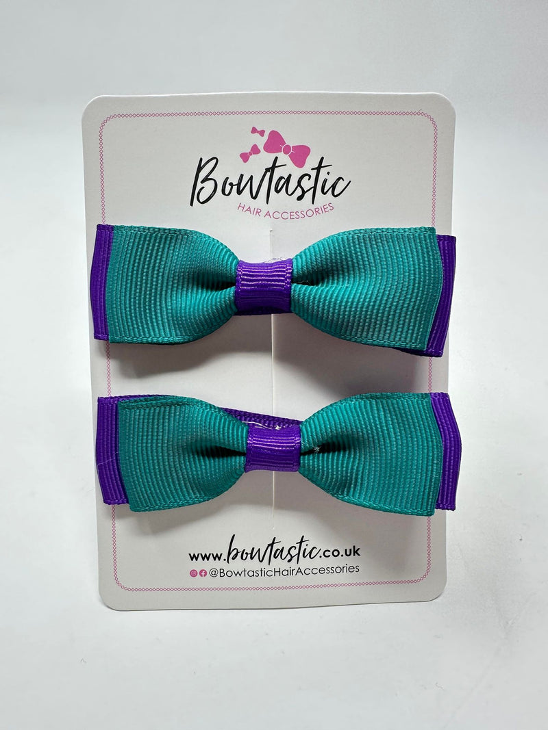 2.75 Inch Flat Bows - Jade Green & Purple - 2 Pack