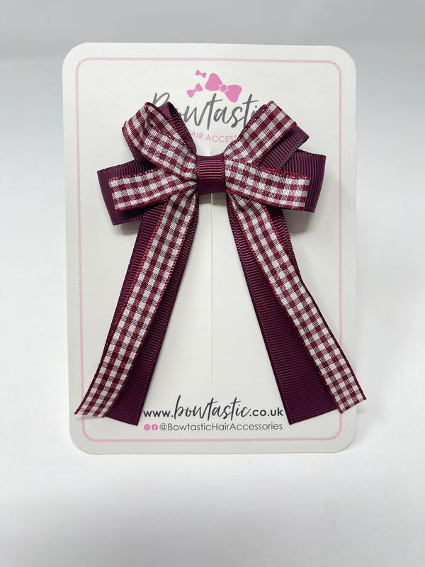 3 Inch Loop Tail Bow - Burgundy Gingham