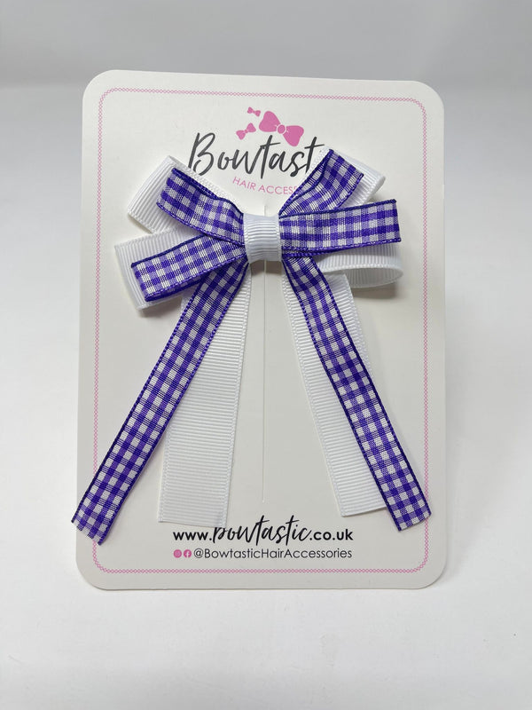 3 Inch Loop Tail Bow - Purple & White Gingham