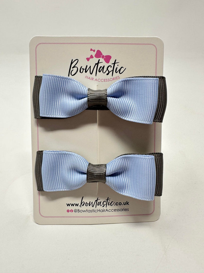 2.75 Inch Flat Bows - Bluebell & Metal Grey - 2 Pack