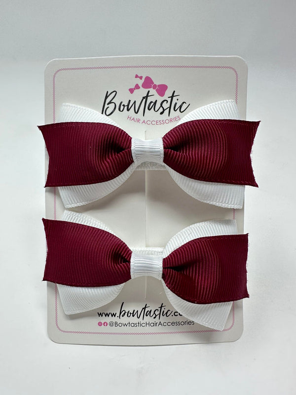 2.75 Inch 2 Layer Tuxedo Bow - Wine & White - 2 Pack