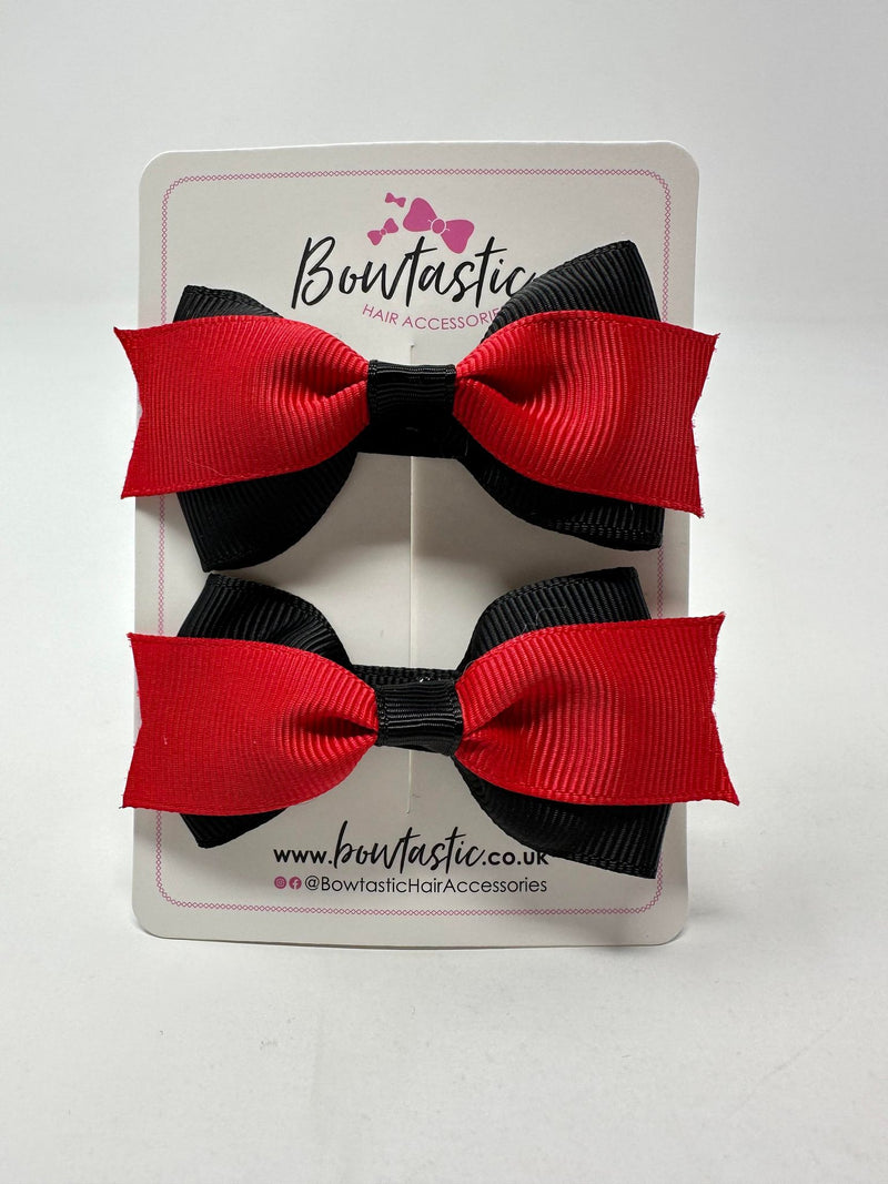 2.75 Inch 2 Layer Tuxedo Bow - Red & Black - 2 Pack