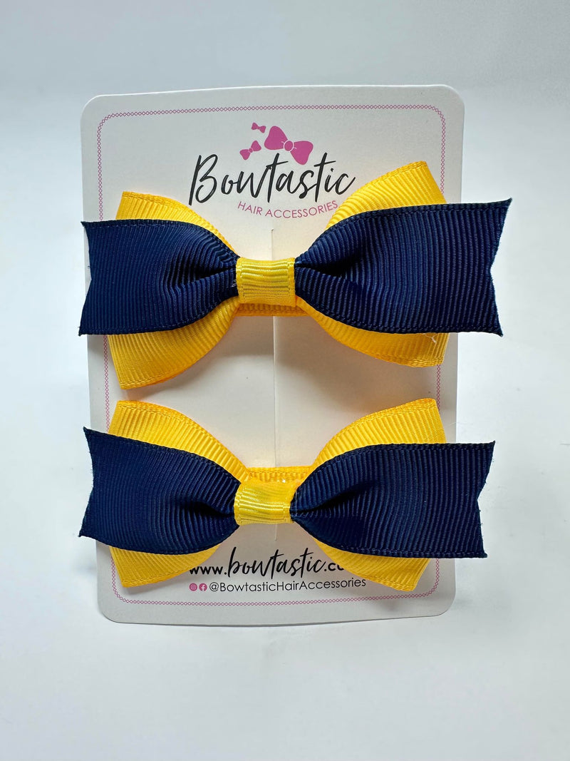 2.75 Inch 2 Layer Tuxedo Bow - Navy & Yellow Gold - 2 Pack