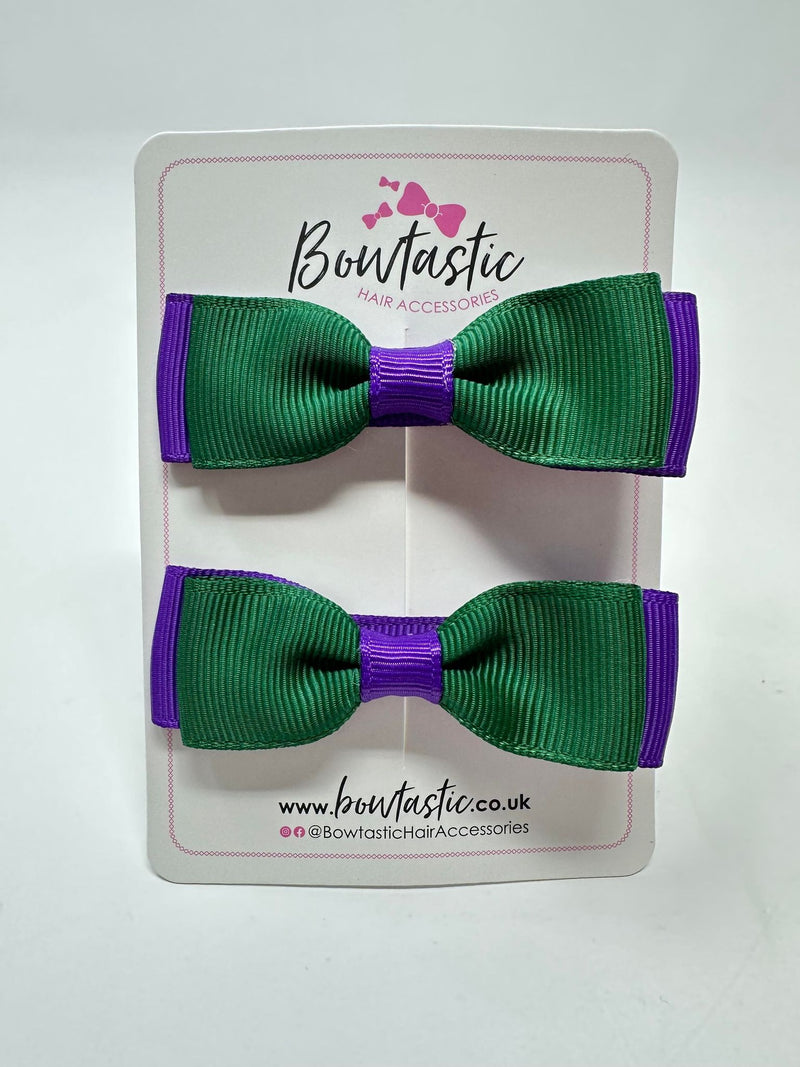 2.75 Inch Flat Bows - Forest Green & Purple - 2 Pack