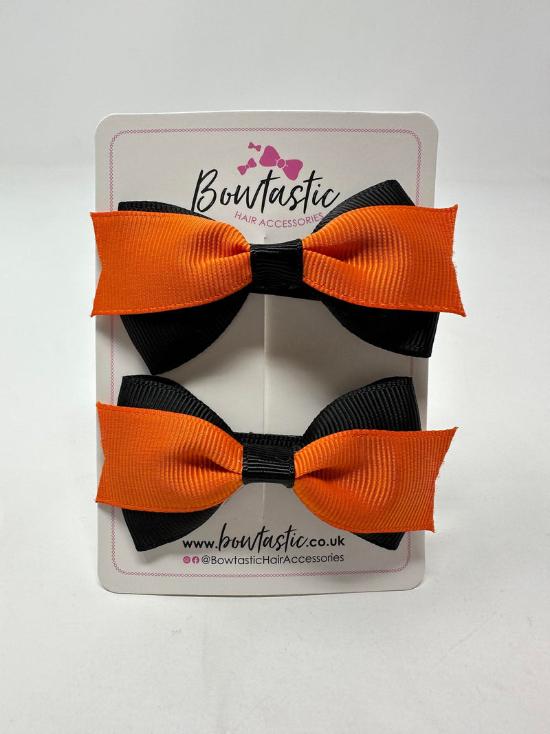 2.75 Inch 2 Layer Tuxedo Bow - Orange & Black - 2 Pack