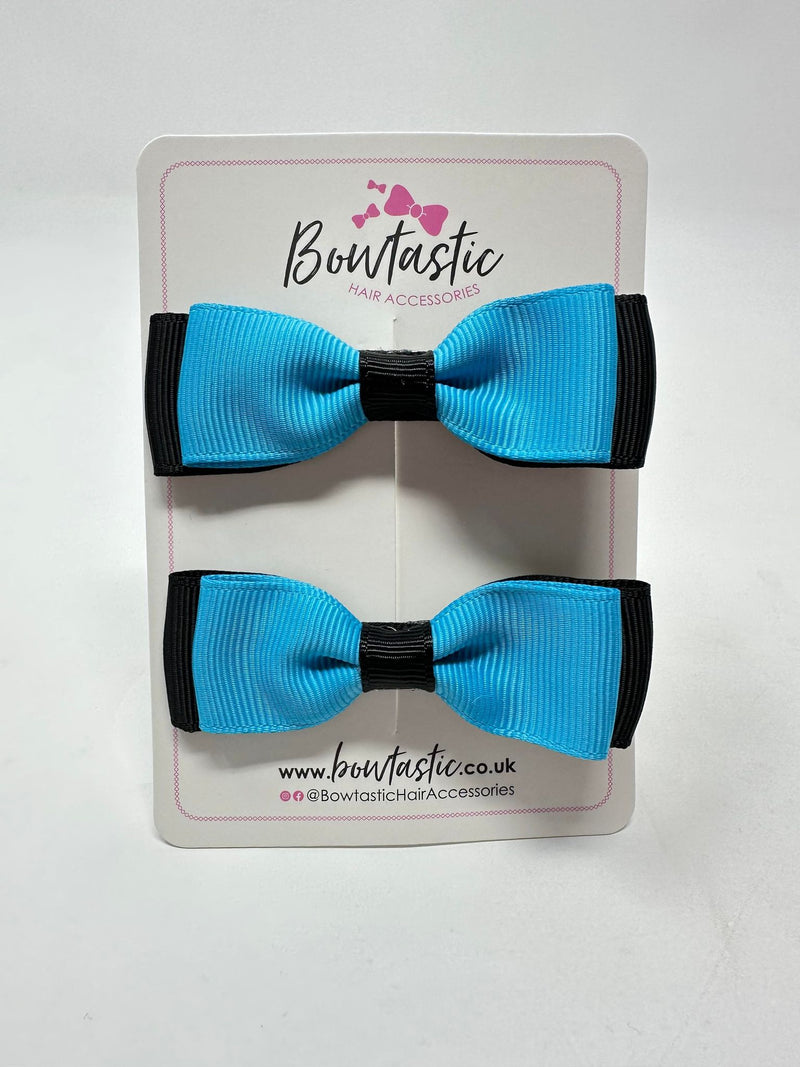 2.75 Inch Flat Bows - Turquoise & Black - 2 Pack