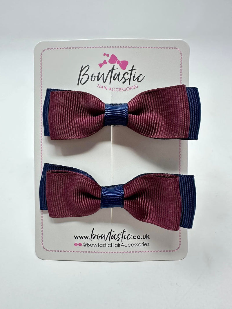 2.75 Inch Flat Bows - Burgundy & Navy - 2 Pack