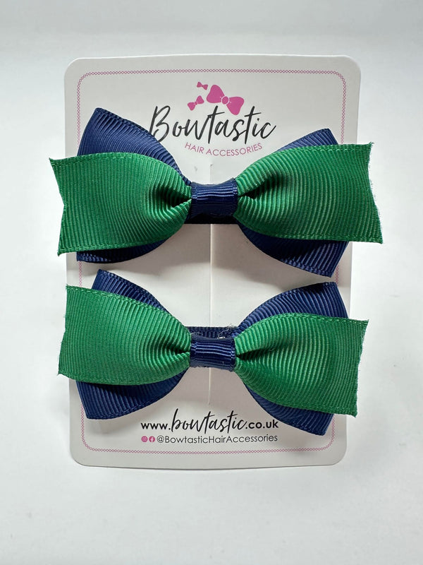 2.75 Inch 2 Layer Tuxedo Bow - Forest Green & Navy - 2 Pack