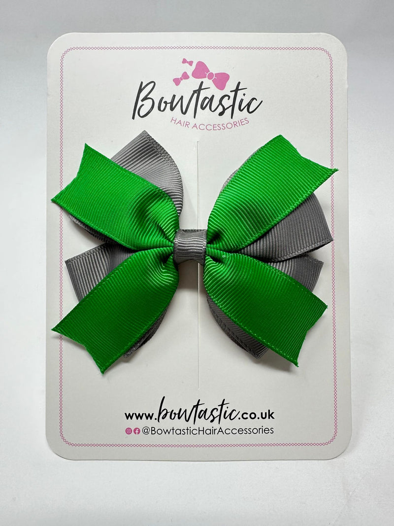 3.5 Inch 2 Layer Bow - Emerald Green & Metal Grey