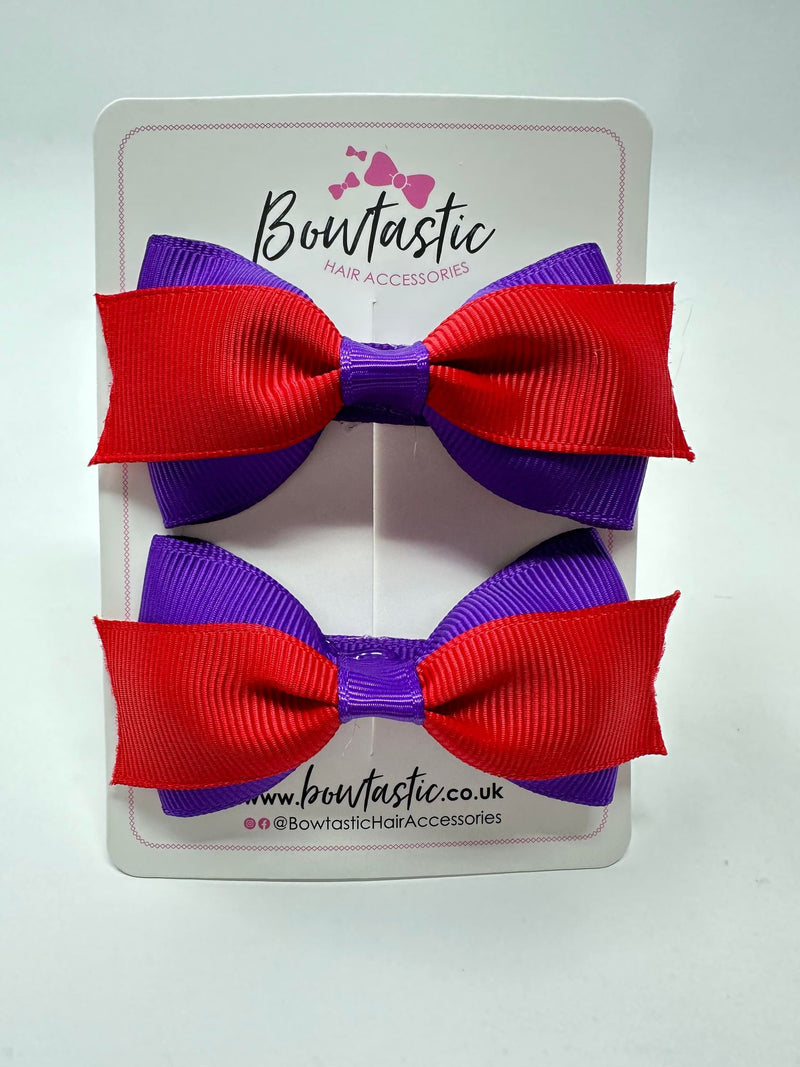 2.75 Inch 2 Layer Tuxedo Bow - Purple & Red - 2 Pack