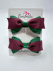 2.75 Inch 2 Layer Tuxedo Bow - Forest Green & Burgundy - 2 Pack