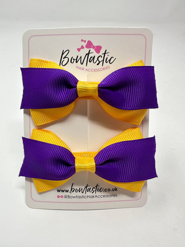 2.75 Inch 2 Layer Tuxedo Bow - Purple & Yellow Gold - 2 Pack