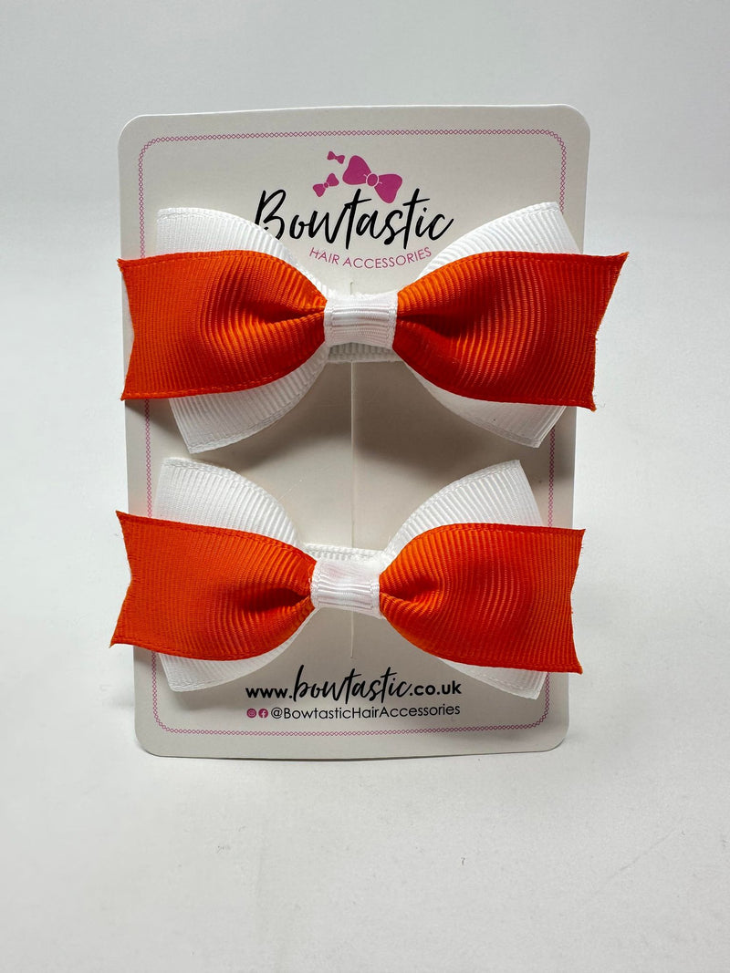 2.75 Inch 2 Layer Tuxedo Bow - Orange & White - 2 Pack