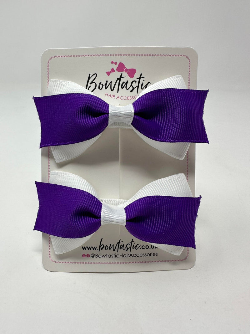 2.75 Inch 2 Layer Tuxedo Bow - Purple & White - 2 Pack