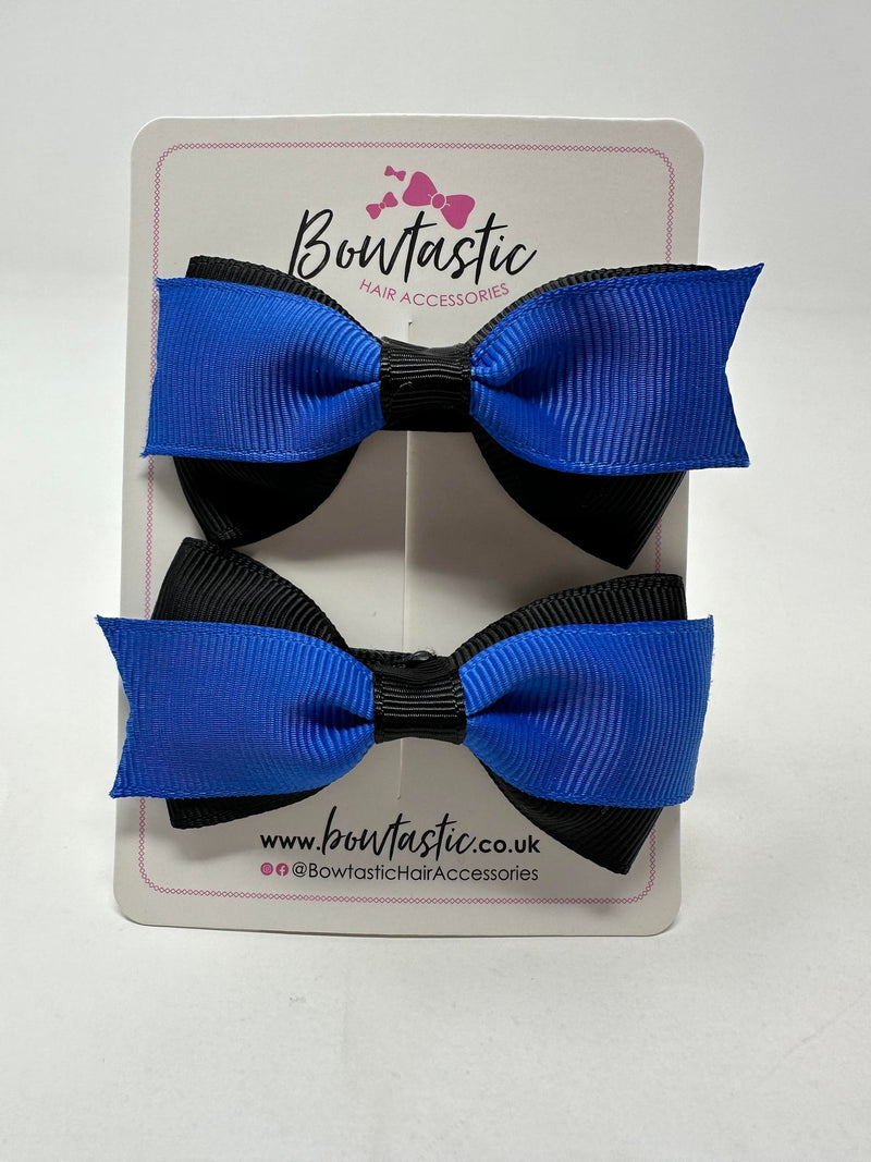 2.75 Inch 2 Layer Tuxedo Bow - Royal Blue & Black - 2 Pack