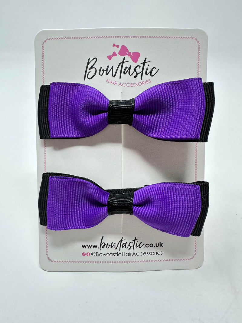 2.75 Inch Flat Bows - Purple & Black - 2 Pack