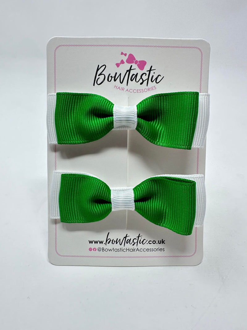 2.75 Inch Flat Bows - Emerald Green & White - 2 Pack