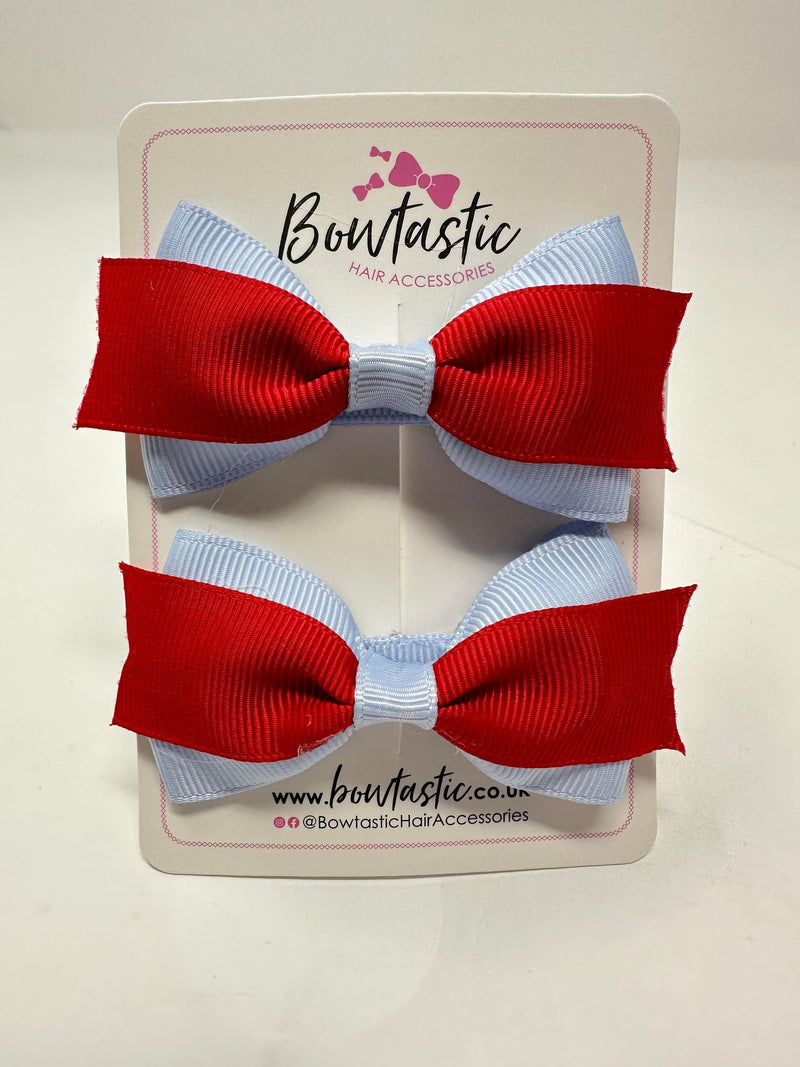 2.75 Inch 2 Layer Tuxedo Bow - Red & Bluebell - 2 Pack