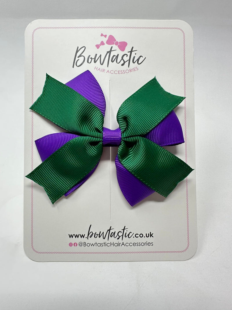 3.5 Inch 2 Layer Bow - Forest Green & Purple