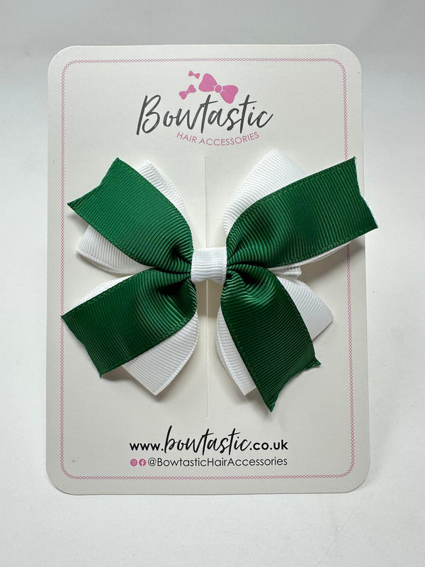 3.5 Inch 2 Layer Bow - Forest Green & White