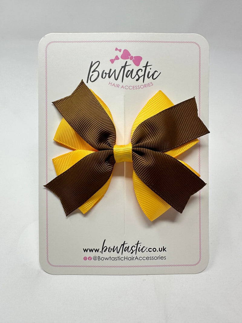 3.5 Inch 2 Layer Bow - Turftan & Yellow Gold