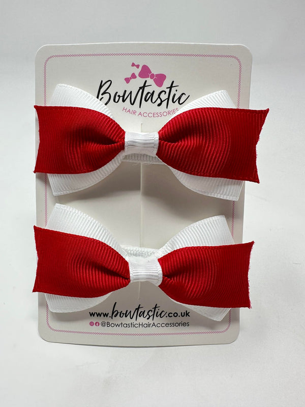 2.75 Inch 2 Layer Tuxedo Bow - Red & White - 2 Pack