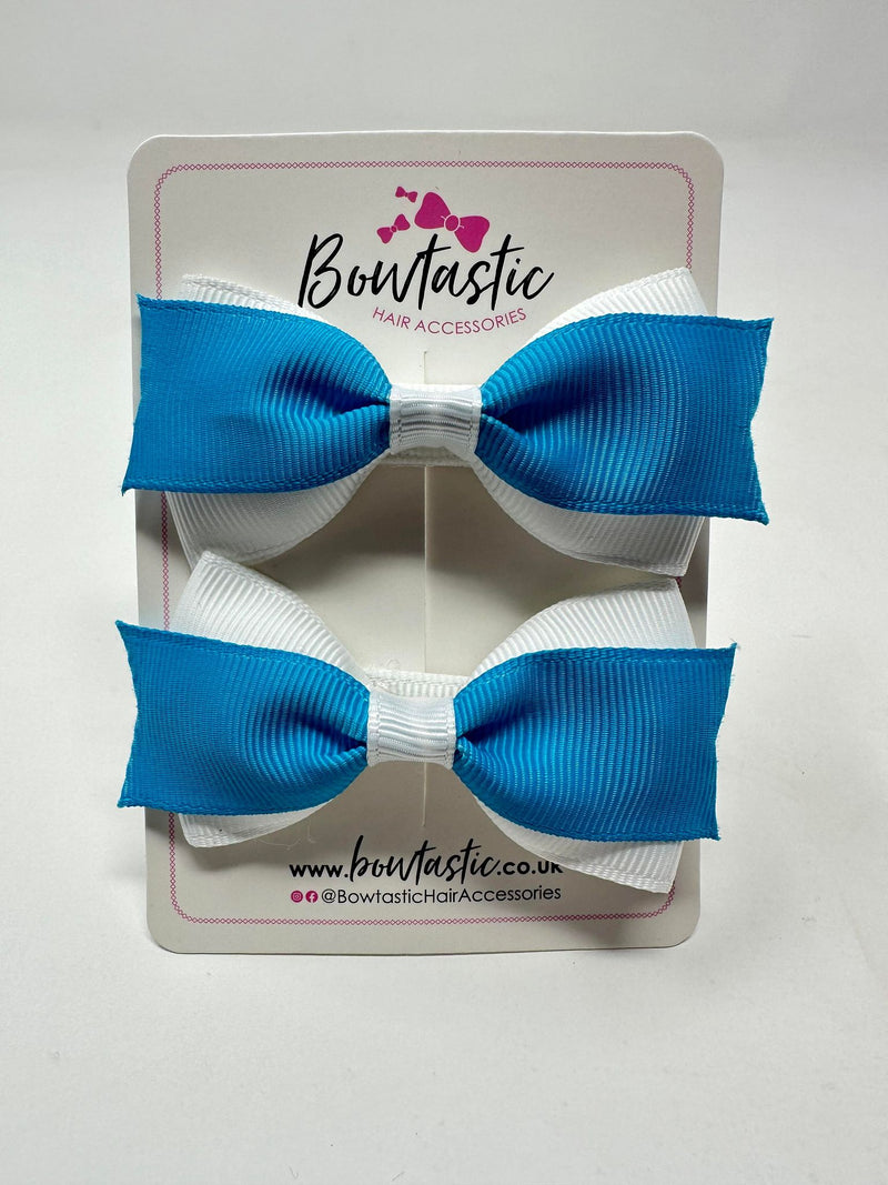 2.75 Inch 2 Layer Tuxedo Bow - Turquoise & White - 2 Pack