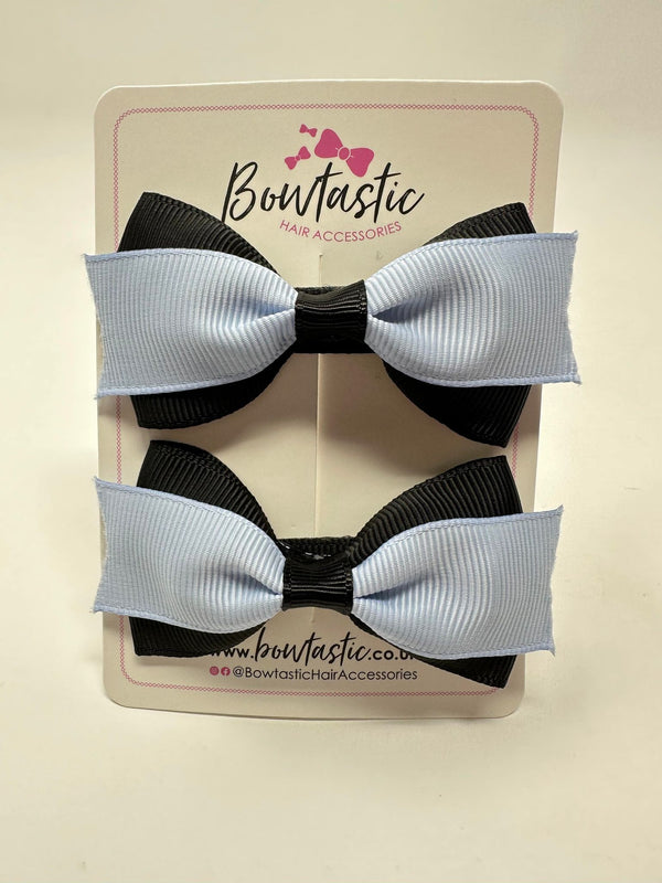 2.75 Inch 2 Layer Tuxedo Bow - Bluebell & Black - 2 Pack