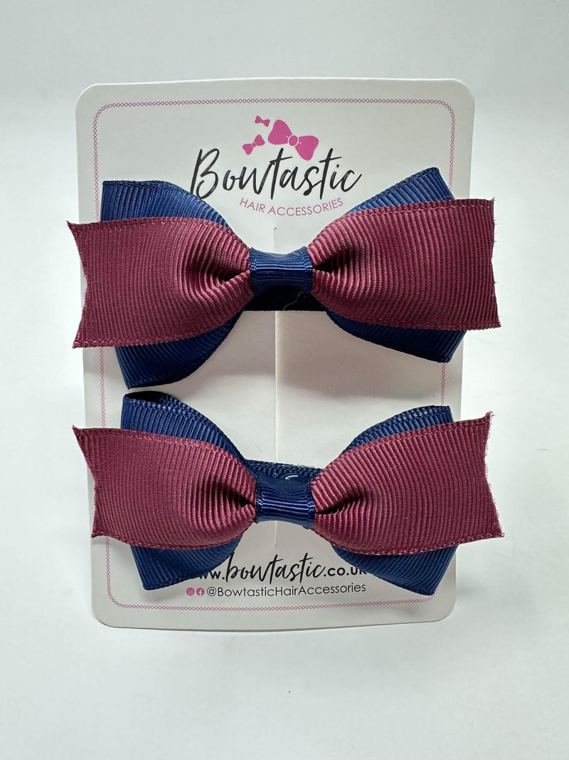 2.75 Inch 2 Layer Tuxedo Bow - Burgundy & Navy - 2 Pack