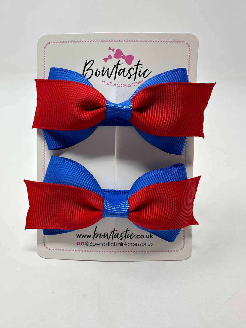 2.75 Inch 2 Layer Tuxedo Bow - Royal Blue & Red - 2 Pack