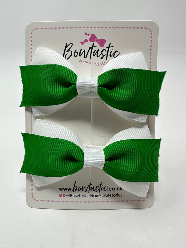 2.75 Inch 2 Layer Tuxedo Bow - Emerald Green & White - 2 Pack