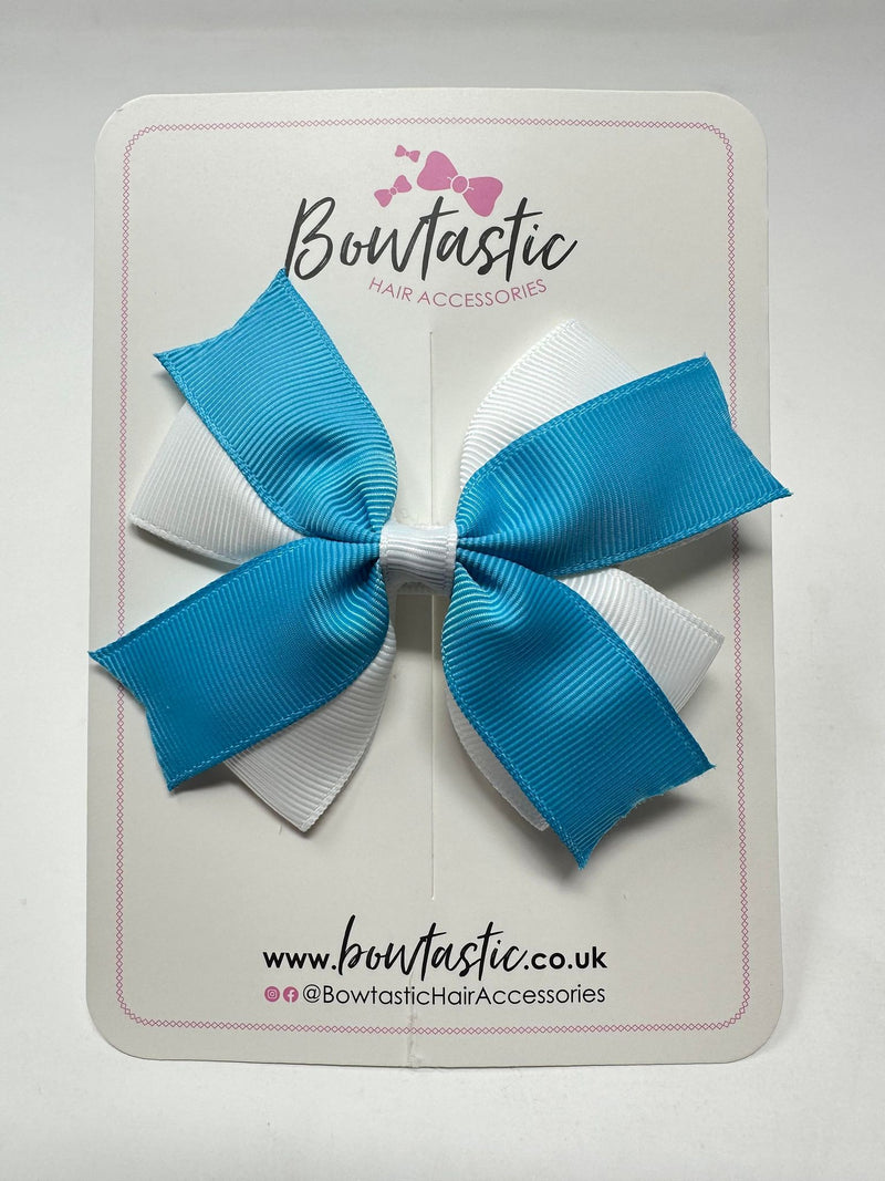 3.5 Inch 2 Layer Bow - Turquoise & White