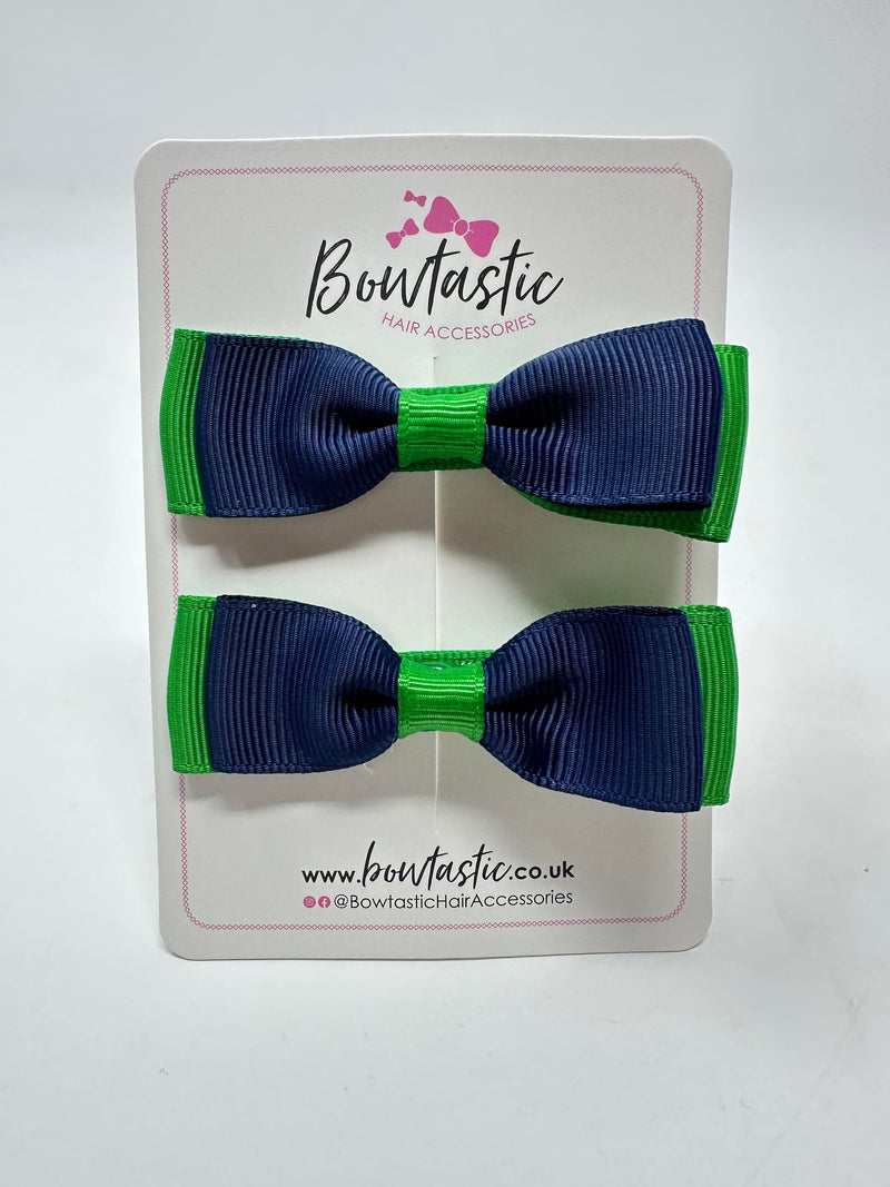 2.75 Inch Flat Bows - Emerald Green & Navy - 2 Pack