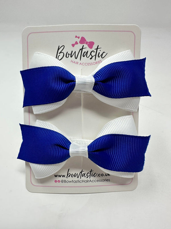 2.75 Inch 2 Layer Tuxedo Bow - Cobalt & White - 2 Pack