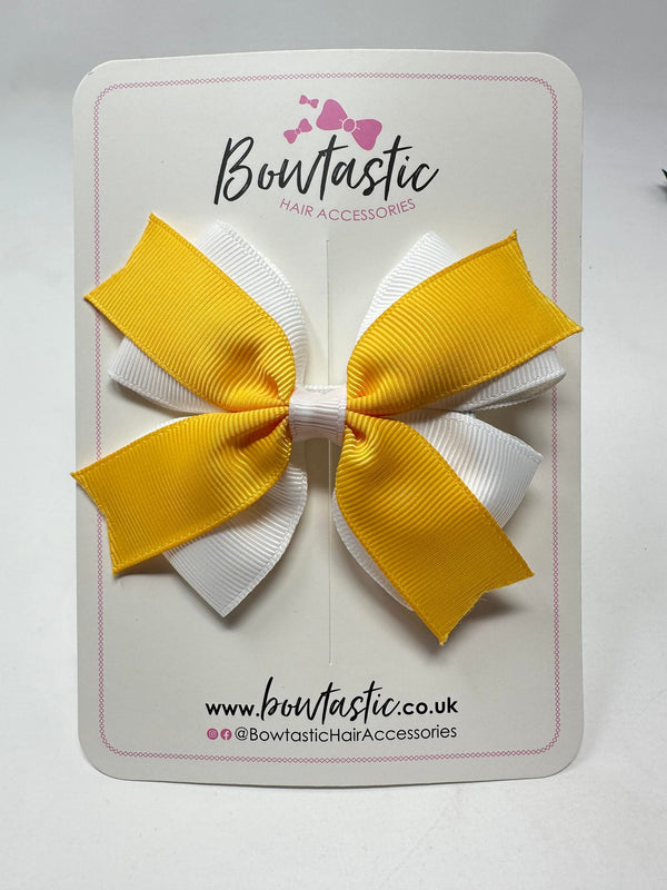 3.5 Inch 2 Layer Bow - Yellow Gold & White