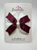 3.5 Inch 2 Layer Bow - Burgundy & White