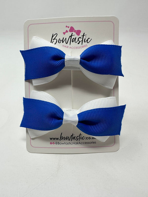 2.75 Inch 2 Layer Tuxedo Bow - Royal Blue & White - 2 Pack