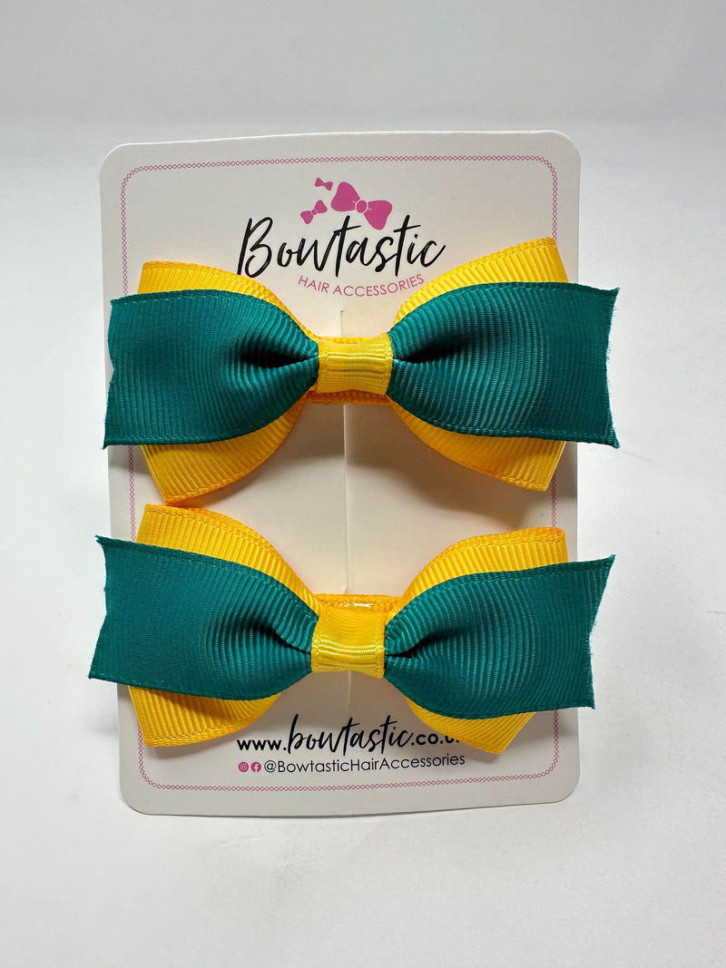 2.75 Inch 2 Layer Tuxedo Bow - Jade Green & Yellow Gold - 2 Pack