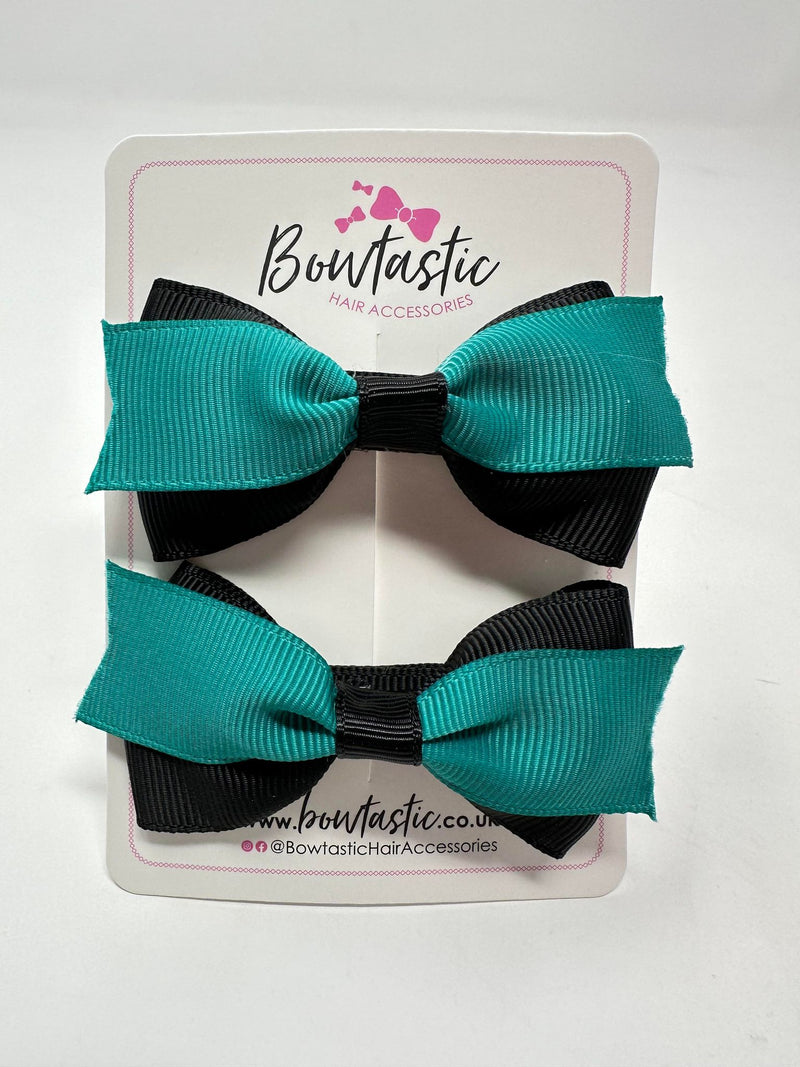 2.75 Inch 2 Layer Tuxedo Bow - Jade Green & Black - 2 Pack