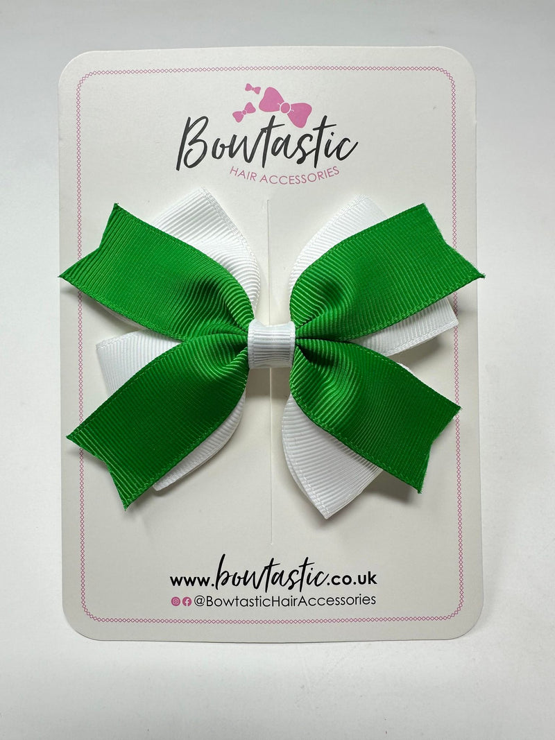 3.5 Inch 2 Layer Bow - Emerald Green & White