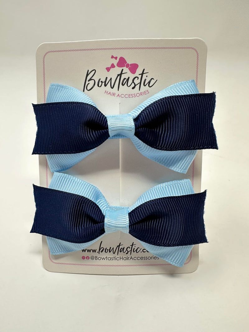 2.75 Inch 2 Layer Tuxedo Bow - Navy & Blue Topaz - 2 Pack