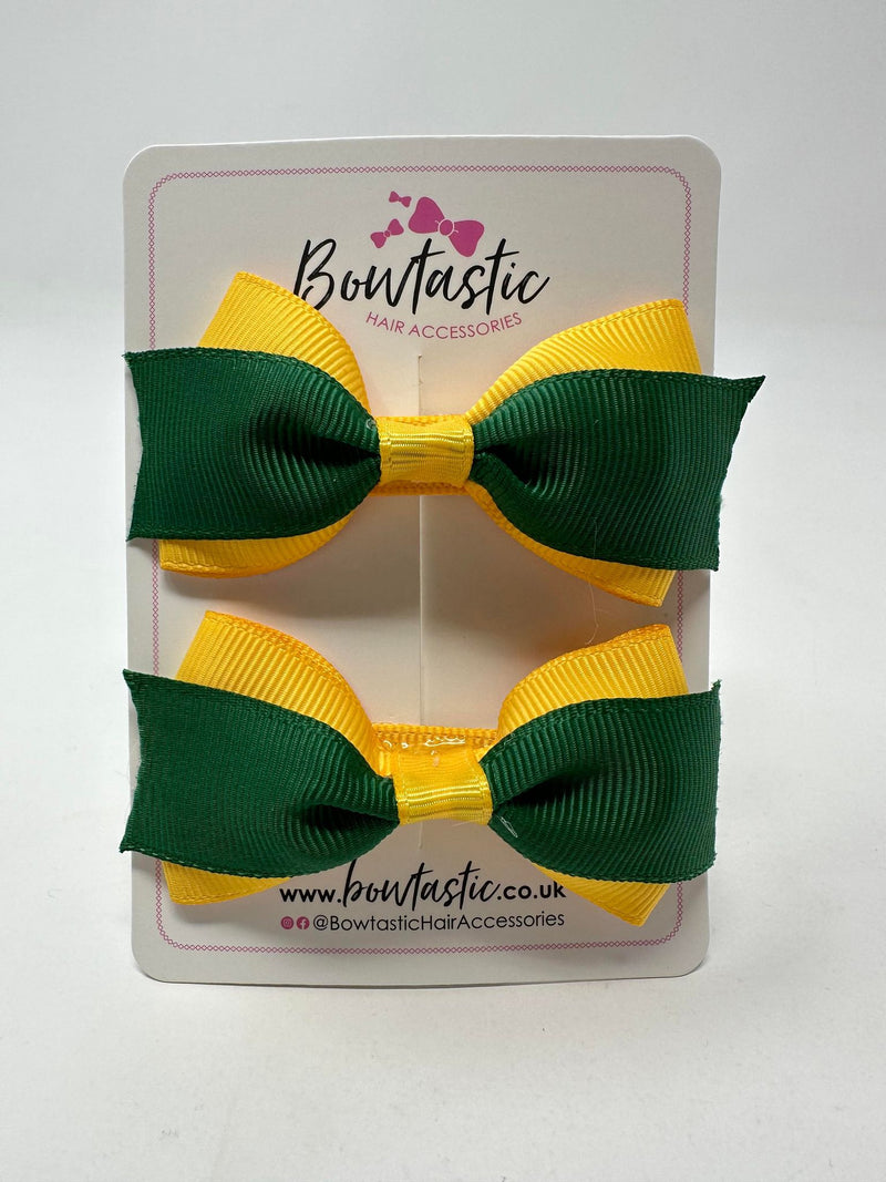 2.75 Inch 2 Layer Tuxedo Bow - Forest Green & Yellow Gold - 2 Pack