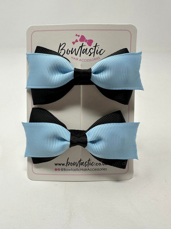 2.75 Inch 2 Layer Tuxedo Bow - Blue Topaz & Black - 2 Pack