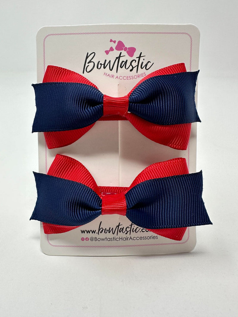 2.75 Inch 2 Layer Tuxedo Bow - Red & Navy - 2 Pack