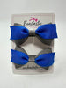 2.75 Inch 2 Layer Tuxedo Bow - Cobalt & Metal Grey - 2 Pack