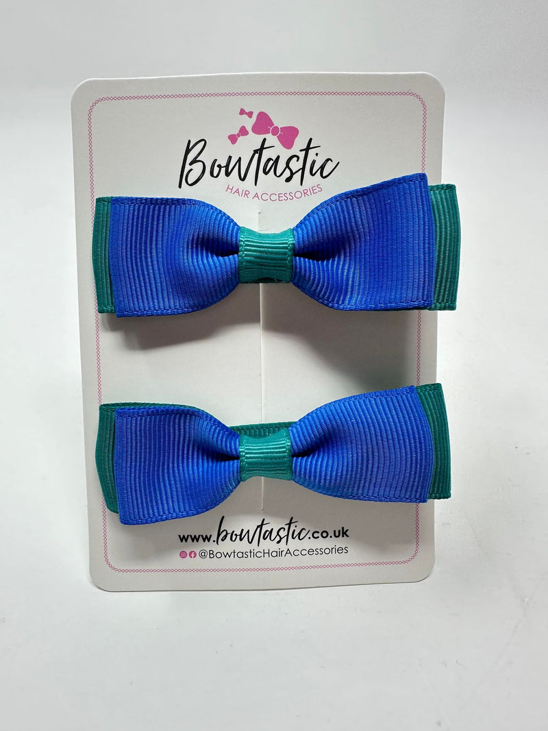 2.75 Inch Flat Bows - Royal Blue & Jade Green- 2 Pack