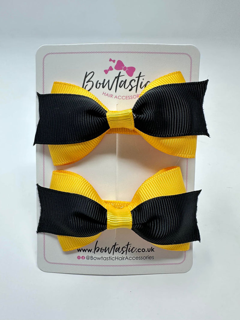 2.75 Inch 2 Layer Tuxedo Bow - Black & Yellow Gold - 2 Pack