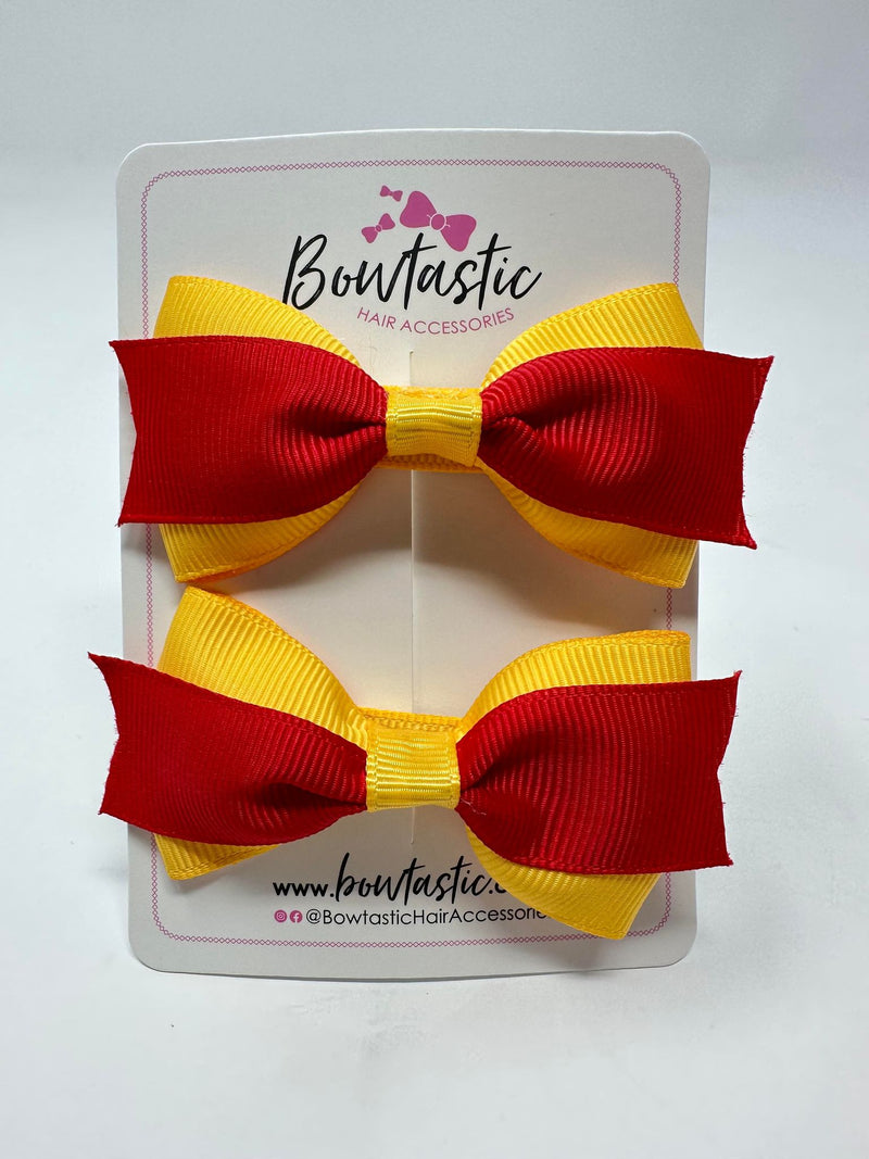 2.75 Inch 2 Layer Tuxedo Bow - Red & Yellow Gold - 2 Pack