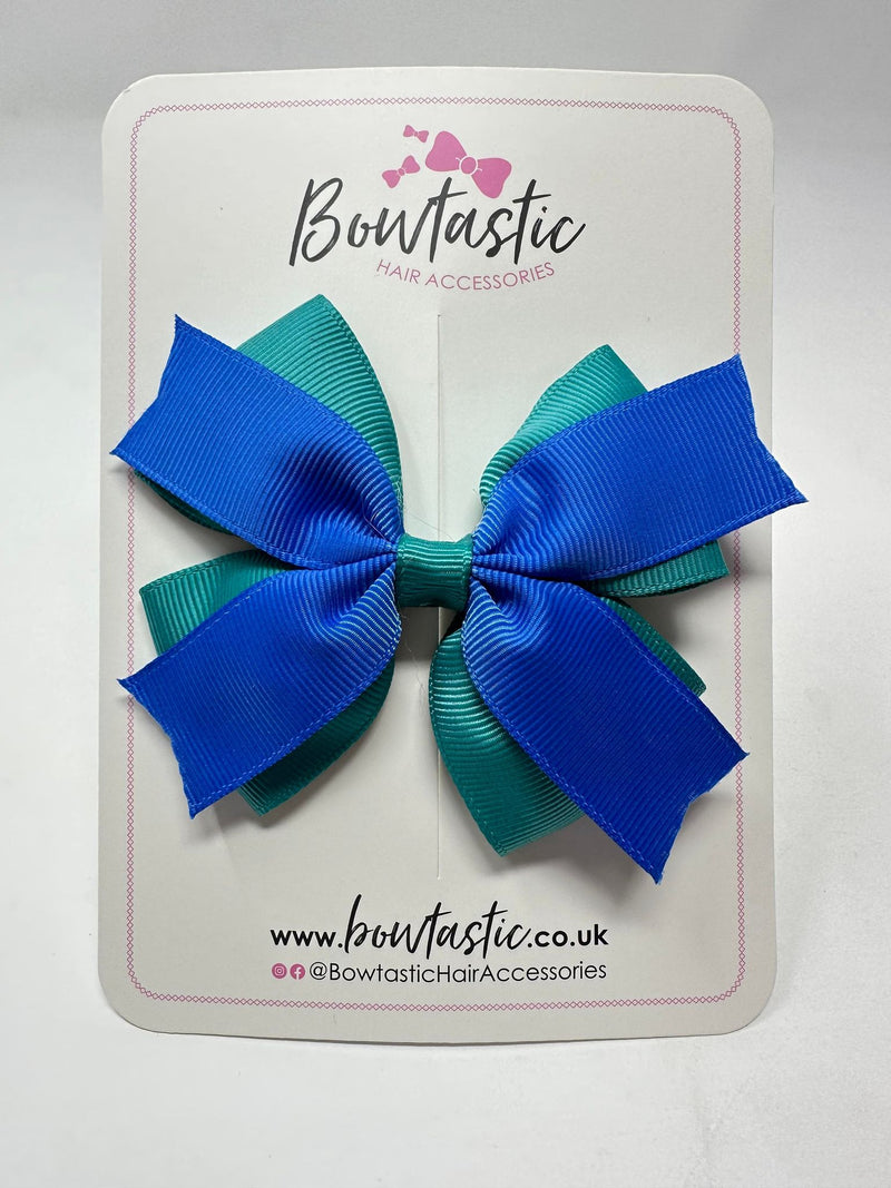 3.5 Inch 2 Layer Bow - Royal Blue & Jade Green