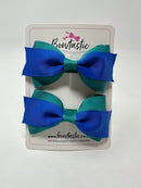 2.75 Inch 2 Layer Tuxedo Bow - Royal Blue & Jade Green - 2 Pack